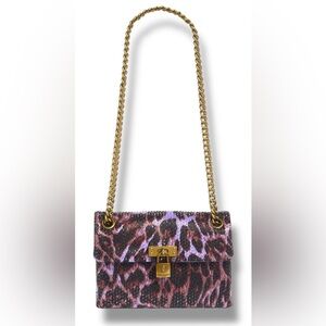 Kurt Geiger London Mini Brixton Crystal Satin Crossbody Bag PURPLE LEOPARD PRINT